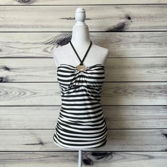 Michael Kors Green & White Striped Halter Tank Swim Suit Top - Picture 1 of 5